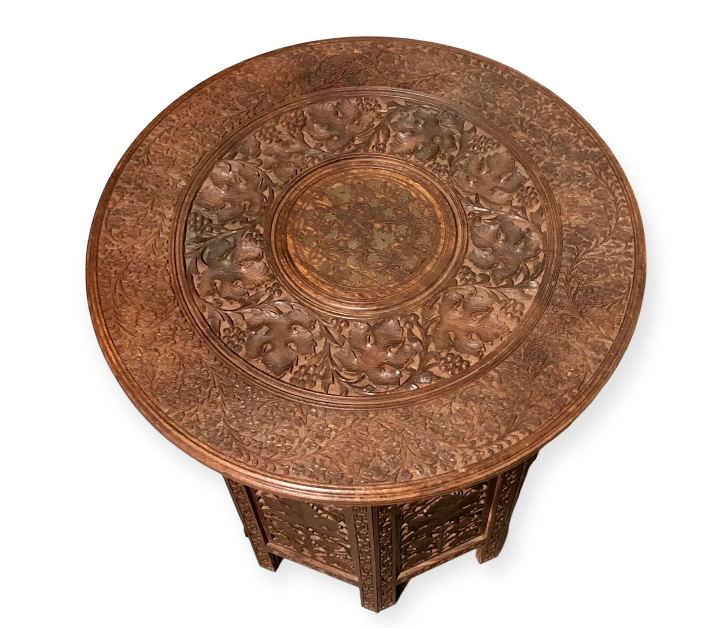 000711.... Handsome Vintage Indian Carved Hardwood Occasional Table