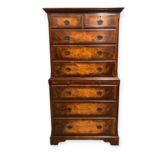 000709....Handsome Large Vintage Walnut Tallboy Chest On Chest ( sold )