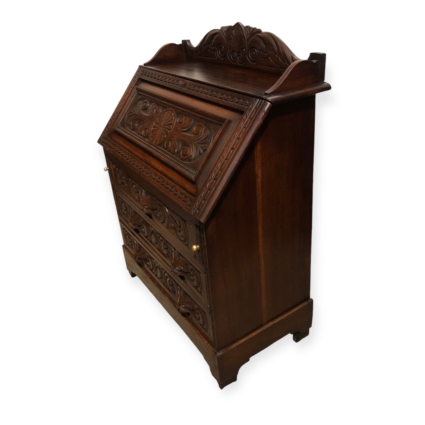 000706....Handsome Antique Carved Oak Bureau ( sold )