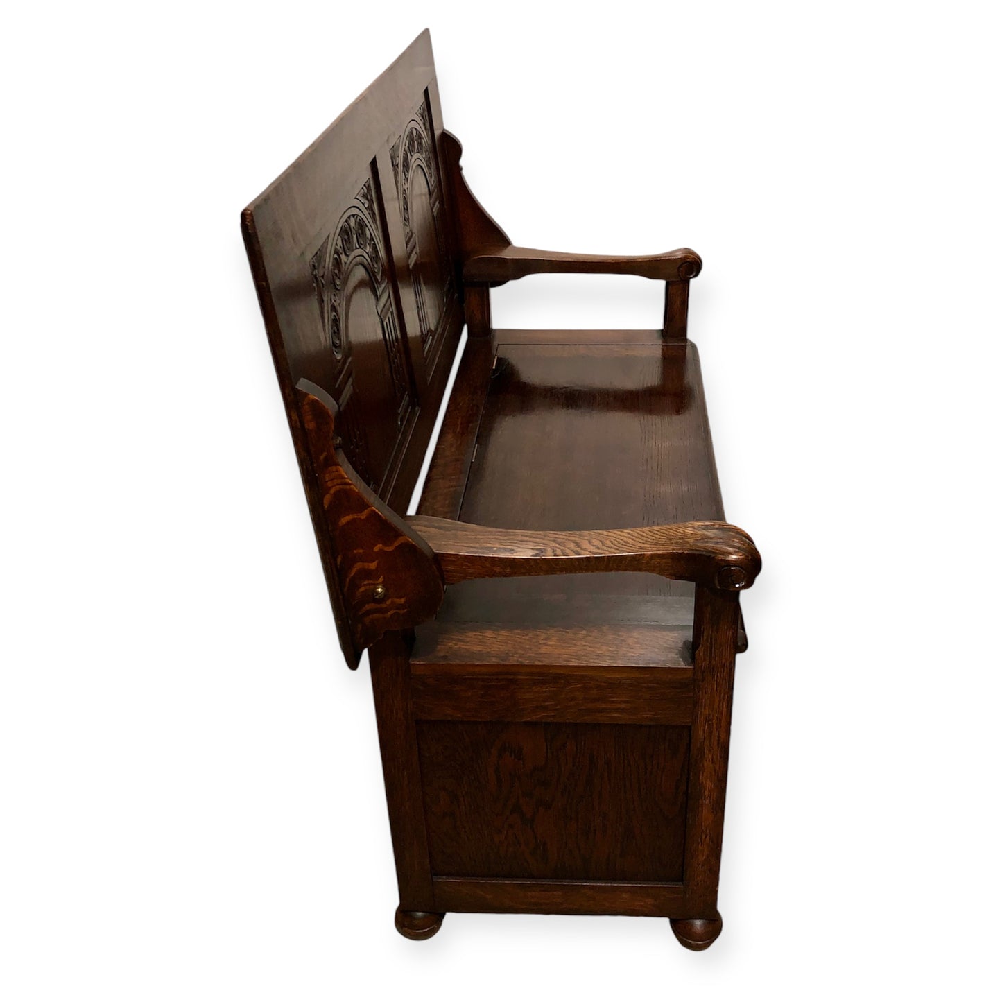 000699....Handsome Carved Oak Monks Bench / Hall Seat ( sold )