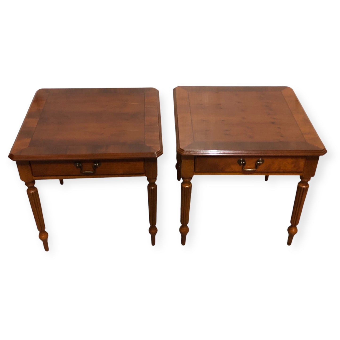 000696....Handsome Par Of Vintage Yew Lamp Tables / End Tables ( sold )