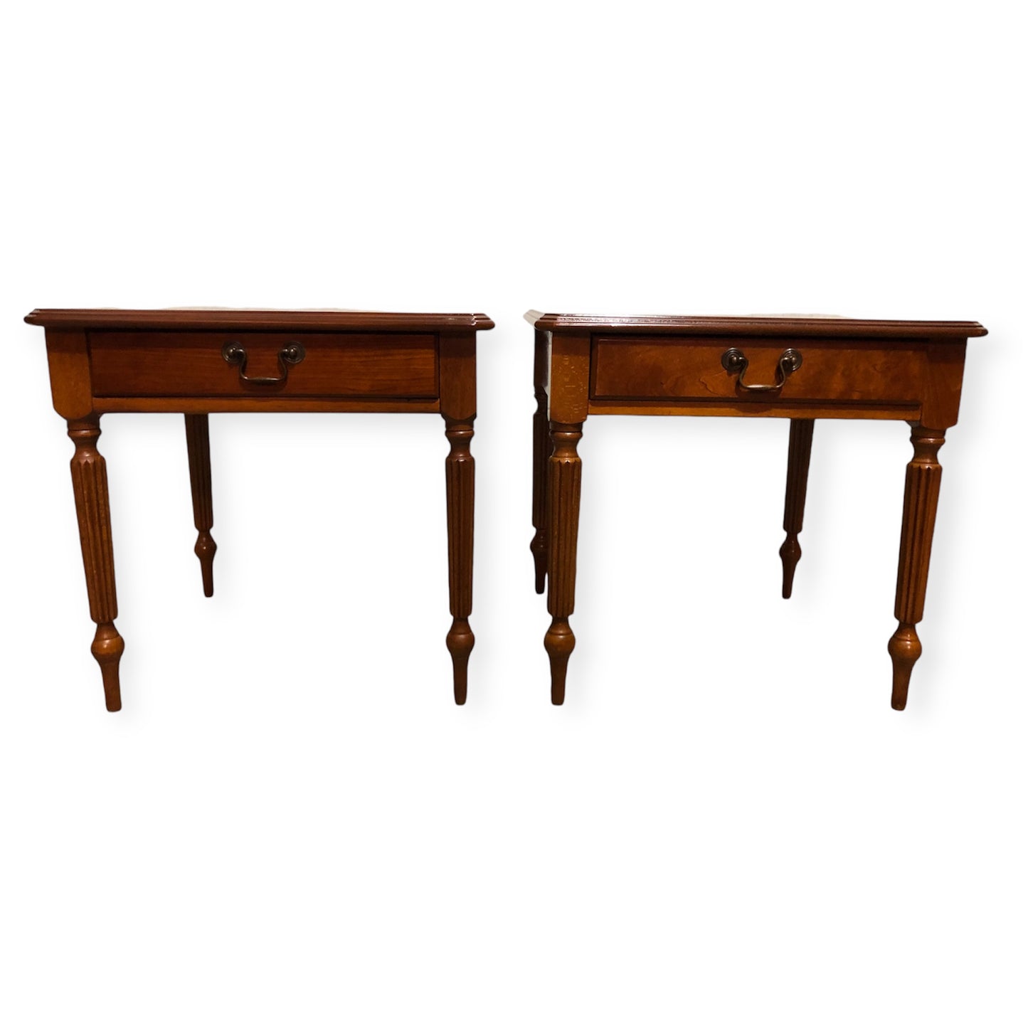 000696....Handsome Par Of Vintage Yew Lamp Tables / End Tables ( sold )
