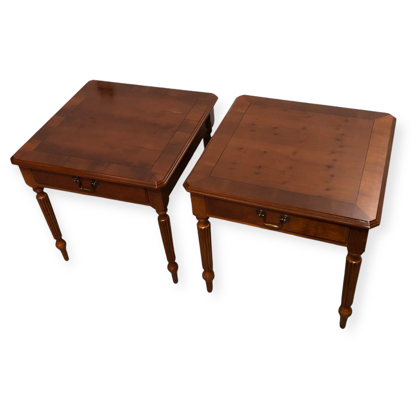 000696....Handsome Par Of Vintage Yew Lamp Tables / End Tables ( sold )