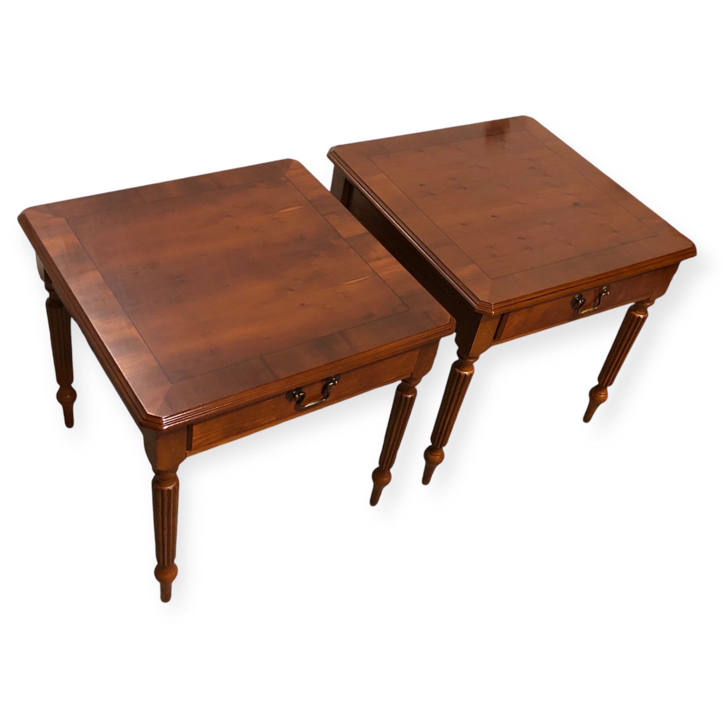 000696....Handsome Par Of Vintage Yew Lamp Tables / End Tables ( sold )