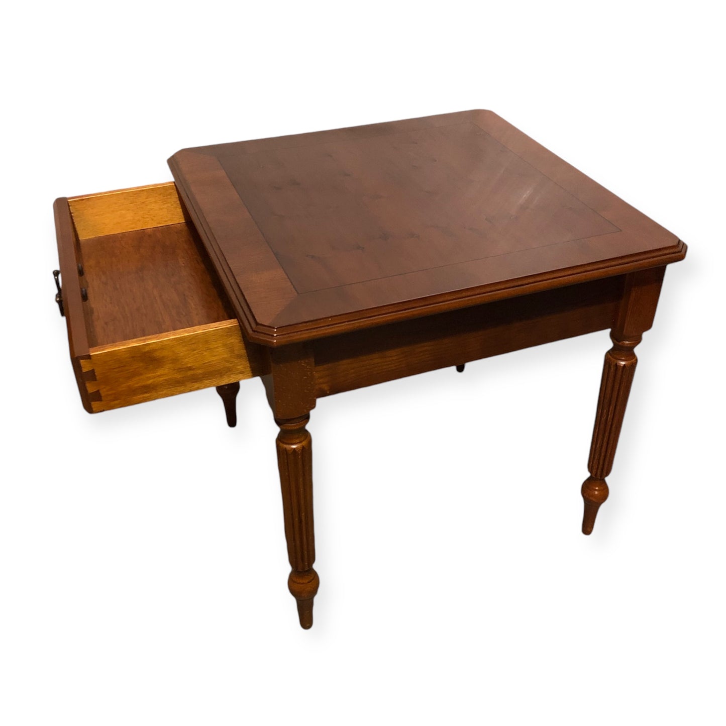000696....Handsome Par Of Vintage Yew Lamp Tables / End Tables ( sold )