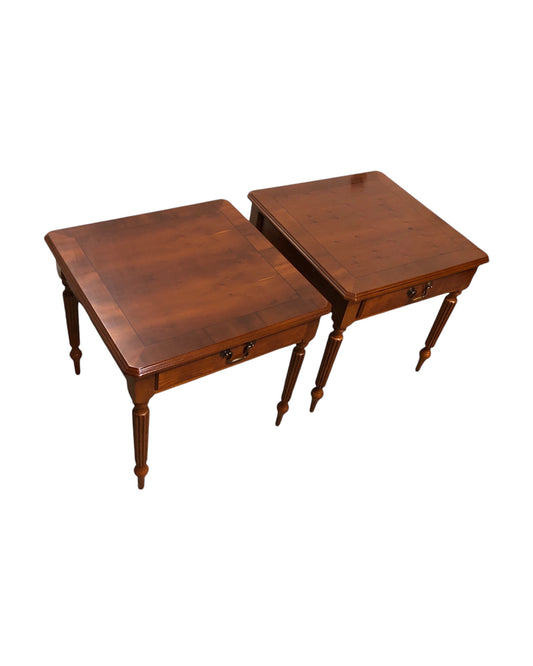 000696....Handsome Par Of Vintage Yew Lamp Tables / End Tables ( sold )