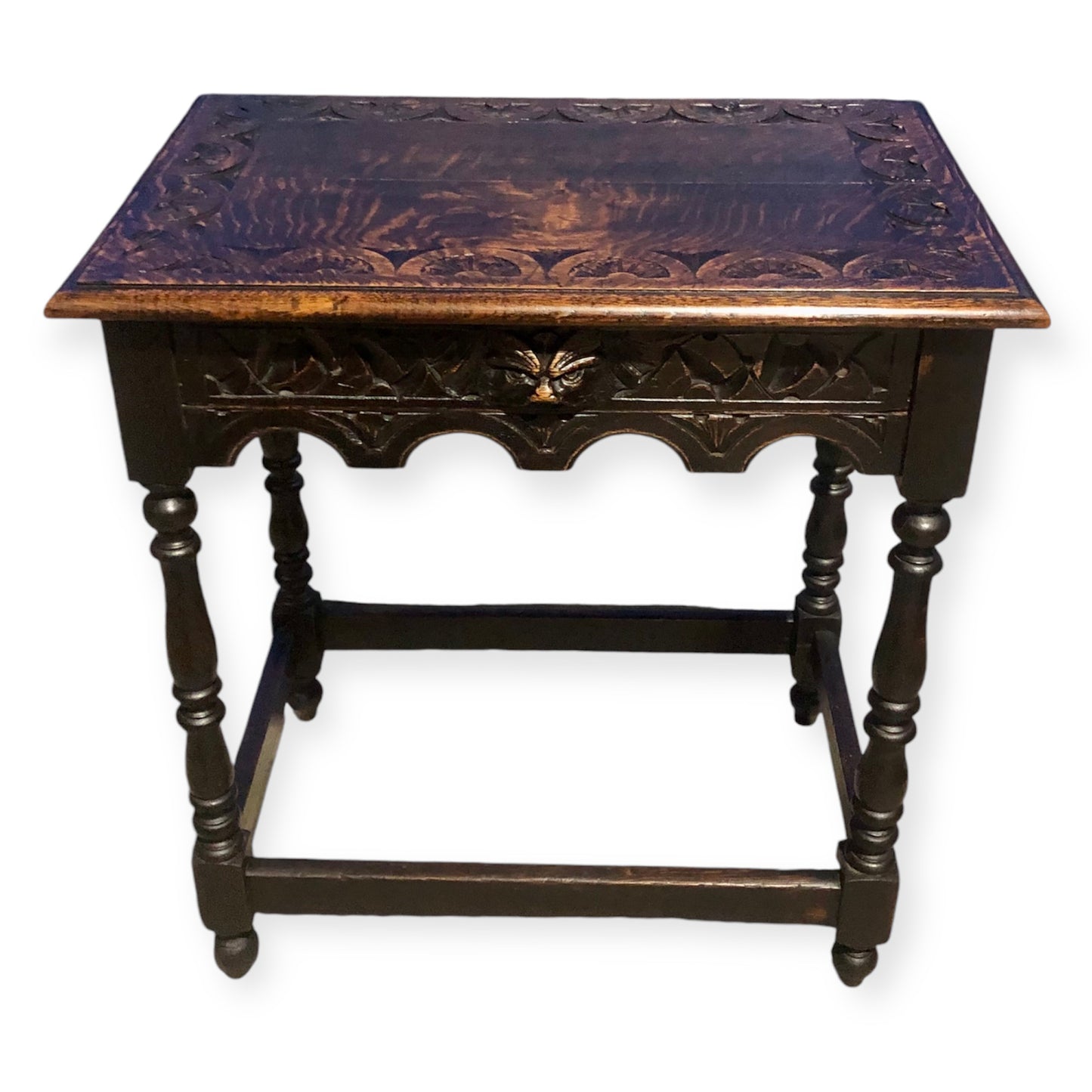 000695....Handsome Antique Carved Oak Side Table