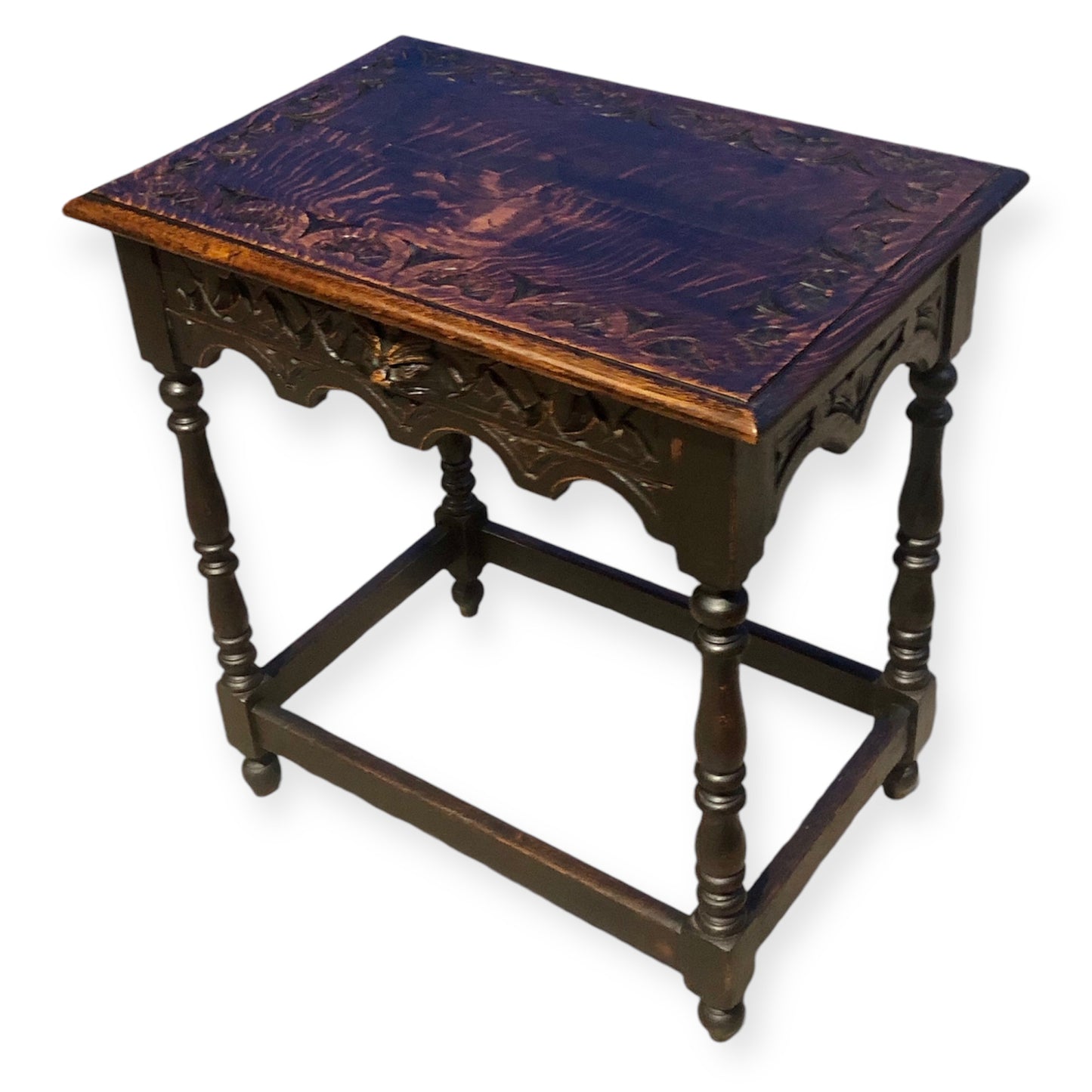 000695....Handsome Antique Carved Oak Side Table