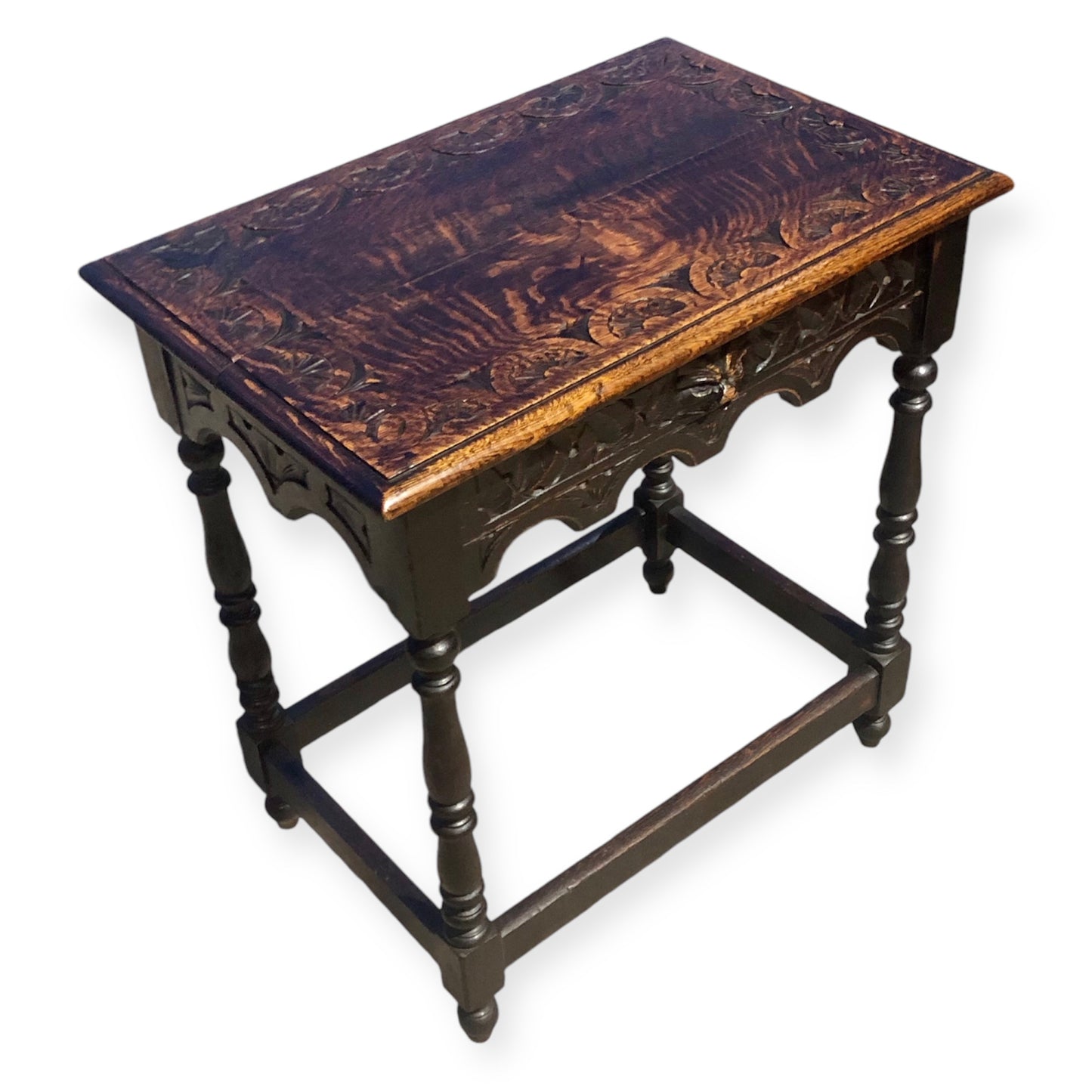 000695....Handsome Antique Carved Oak Side Table