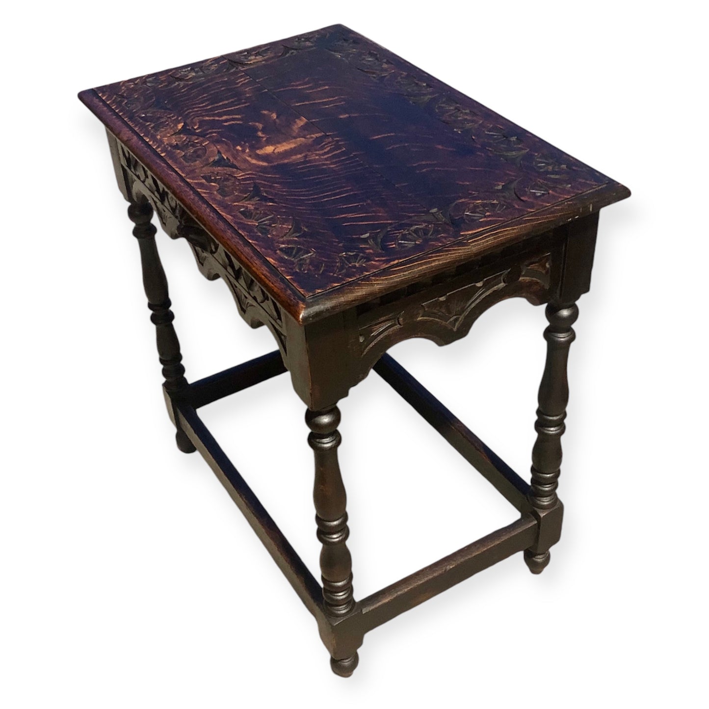 000695....Handsome Antique Carved Oak Side Table