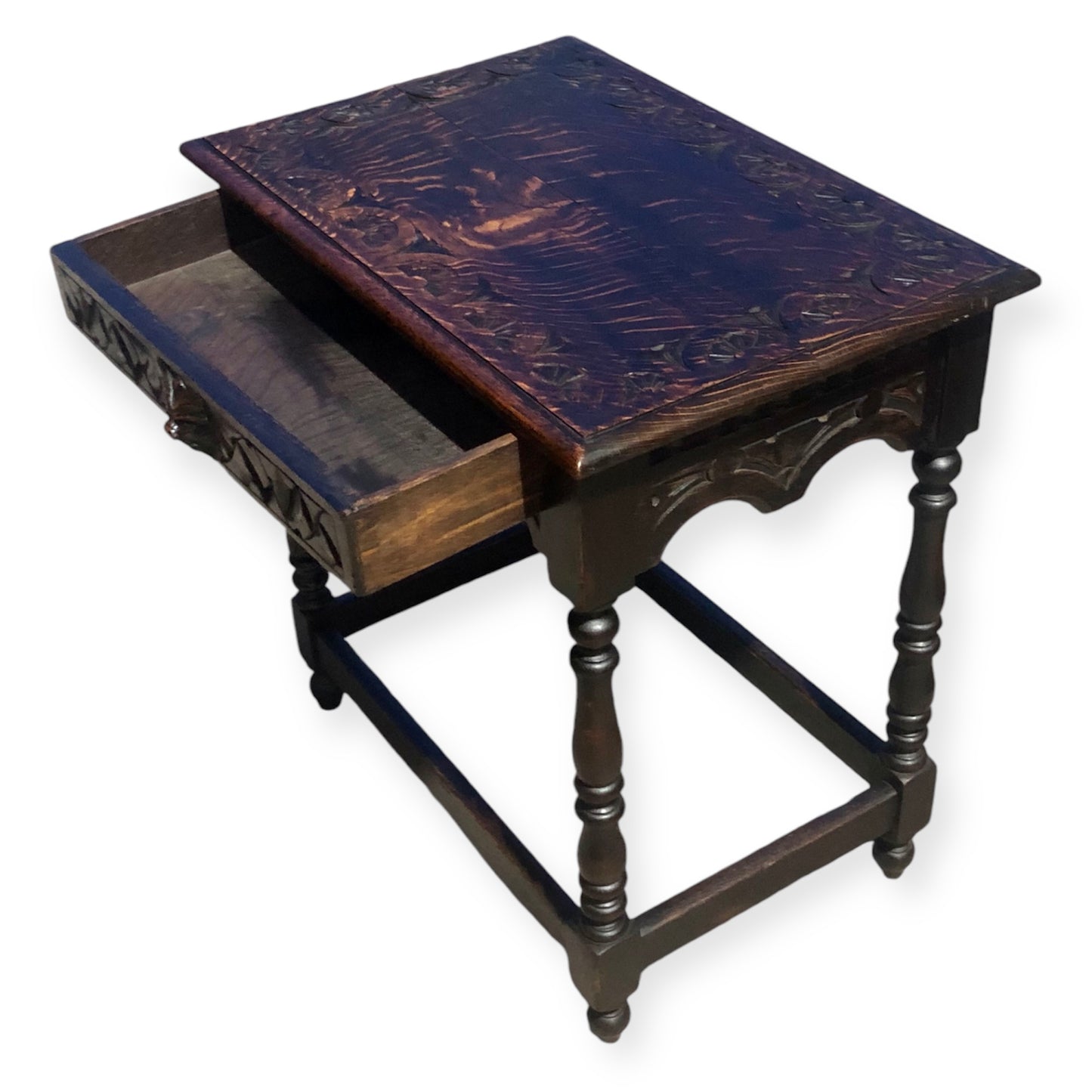 000695....Handsome Antique Carved Oak Side Table