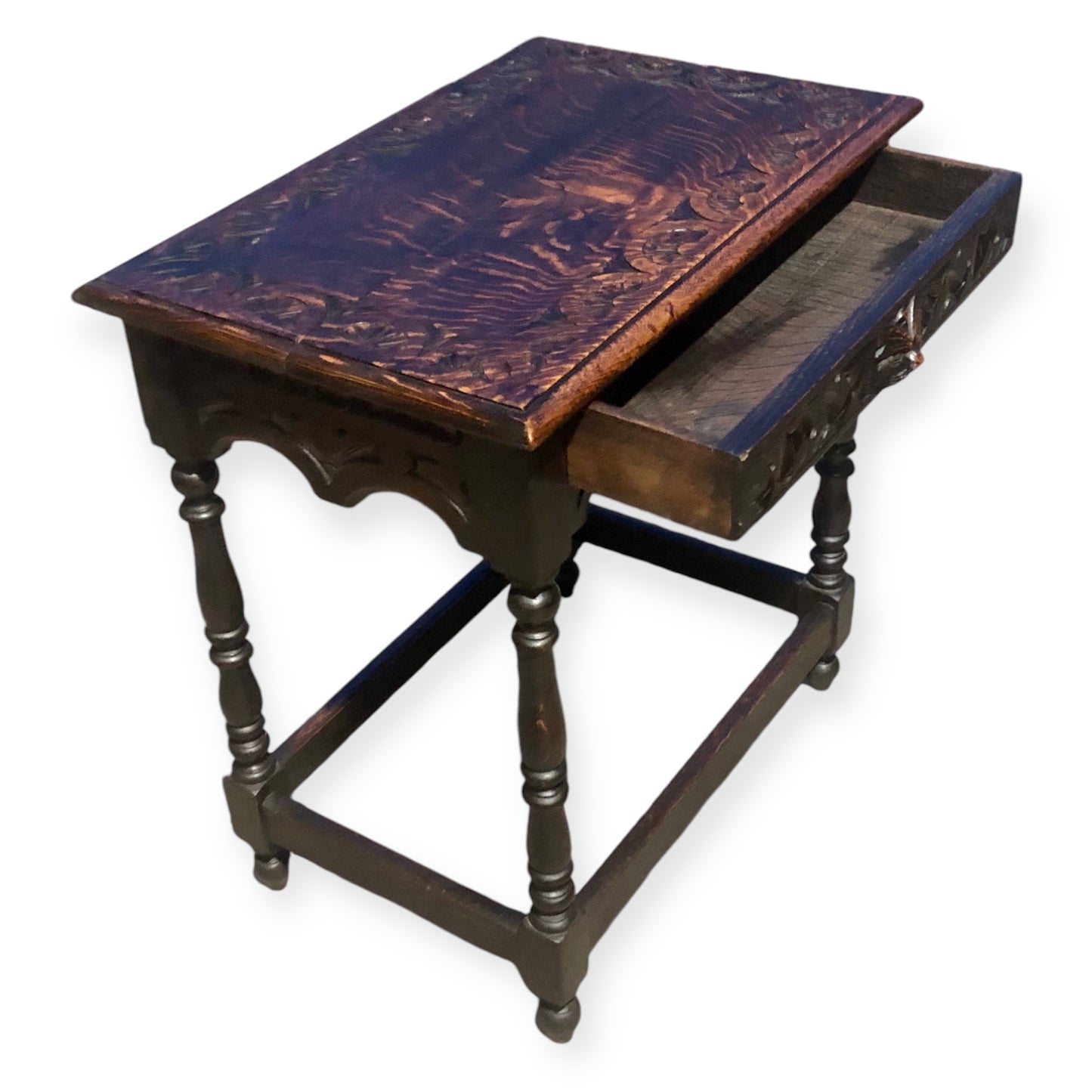 000695....Handsome Antique Carved Oak Side Table