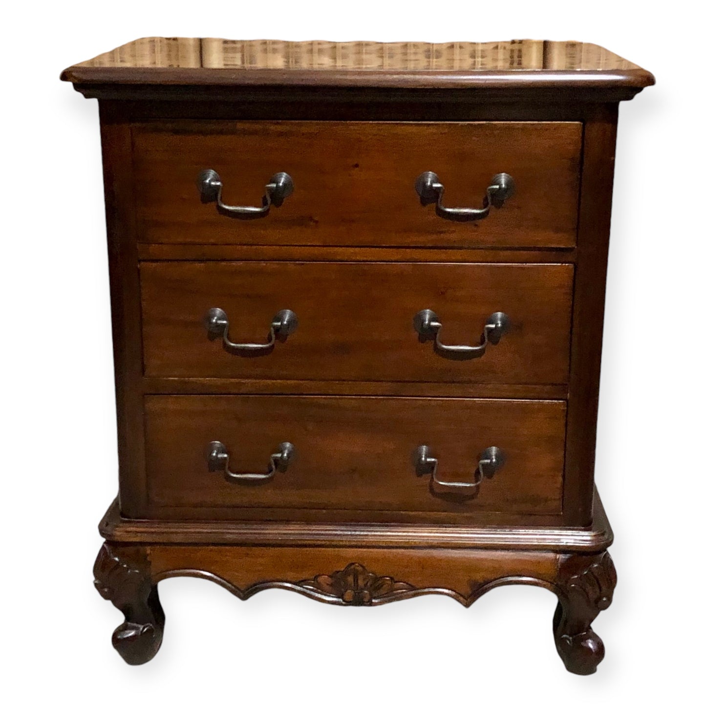 000691....Handsome Pair Of Vintage Carved Mahogany Bedside Chests ( sold )