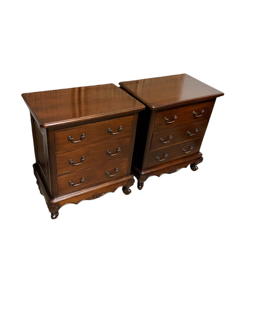 000691....Handsome Pair Of Vintage Carved Mahogany Bedside Chests ( sold )
