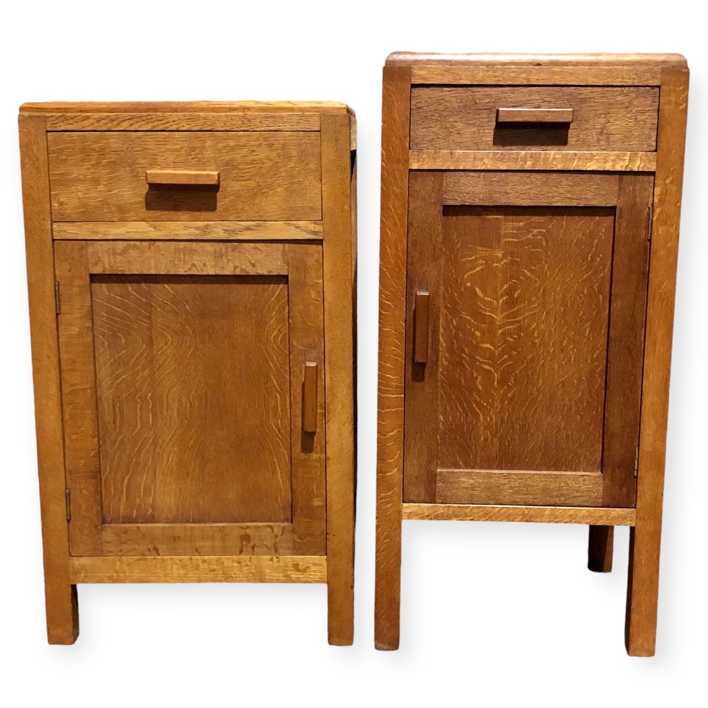 000684....Two Art Deco Style Oak Bedside Tables / Nightstands ( sold )