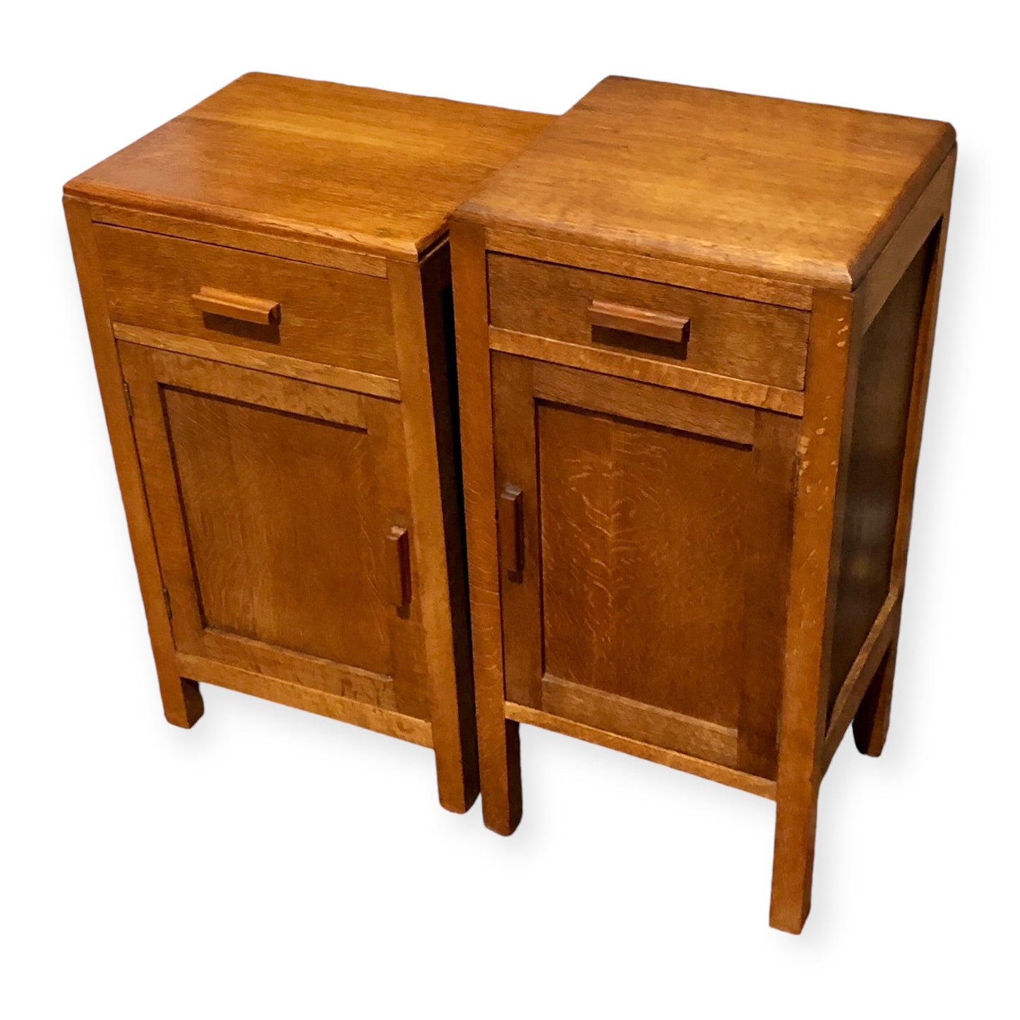 000684....Two Art Deco Style Oak Bedside Tables / Nightstands ( sold )