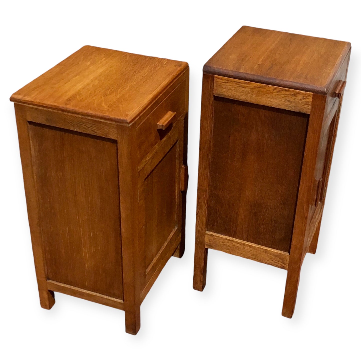 000684....Two Art Deco Style Oak Bedside Tables / Nightstands ( sold )
