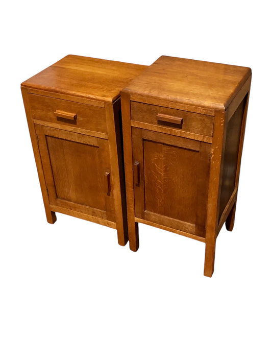 000684....Two Art Deco Style Oak Bedside Tables / Nightstands ( sold )