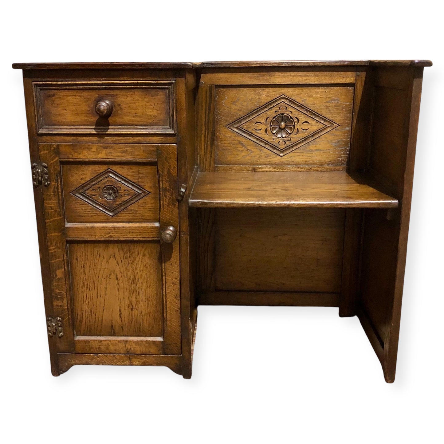 000679....Handsome Vintage Carved Oak Hall Seat