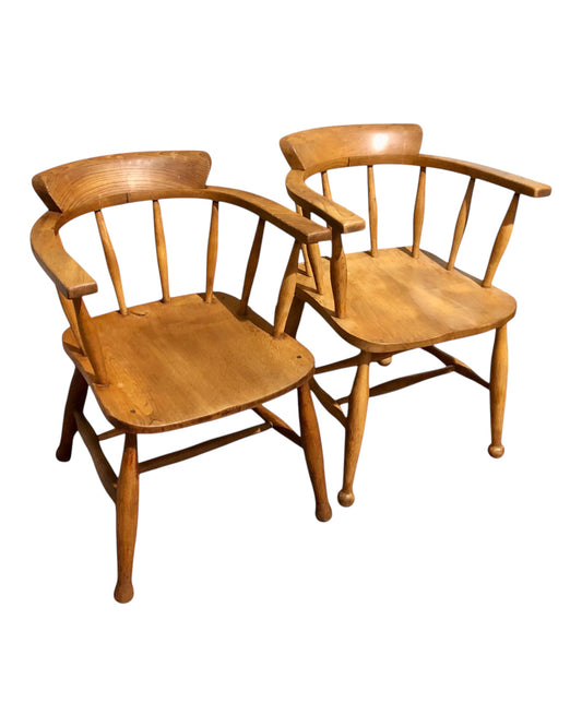 000663....Handsome Pair Of Vintage Desk Chairs / Smokers Bows