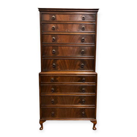 000662....Handsome Vintage Mahogany Tallboy / Chest On Chest