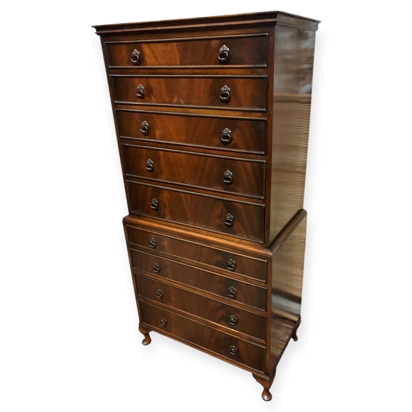 000662....Handsome Vintage Mahogany Tallboy / Chest On Chest