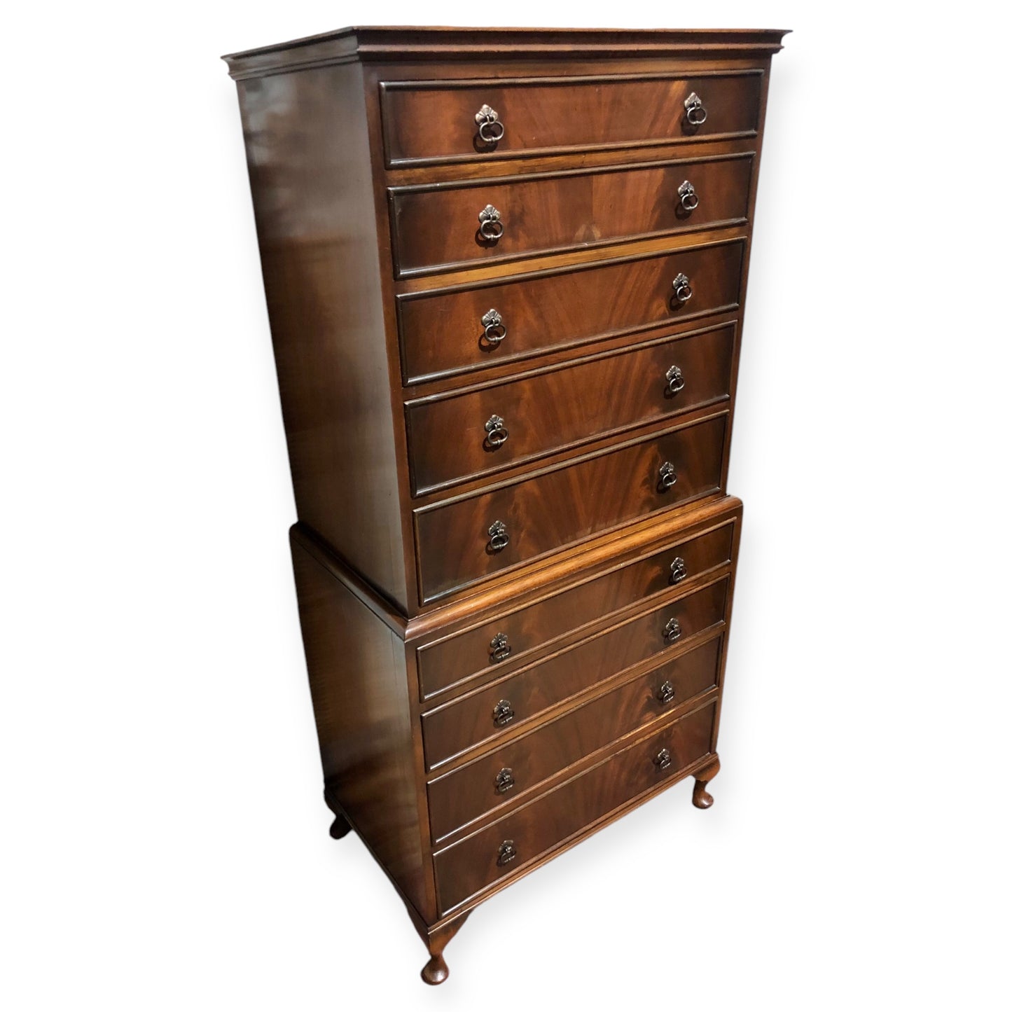 000662....Handsome Vintage Mahogany Tallboy / Chest On Chest