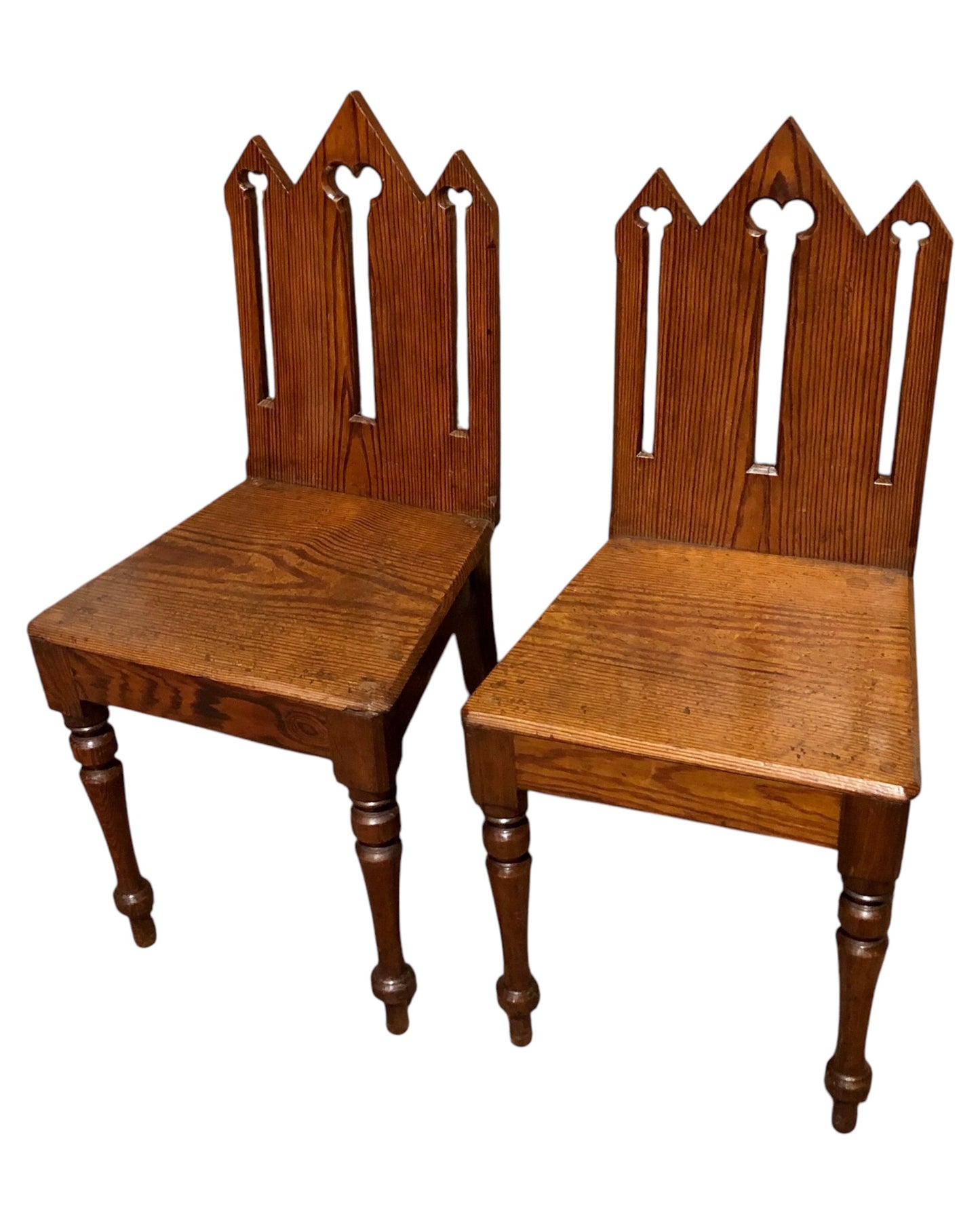 000655....Handsome Pair Of Small Gothic Pine Chairs