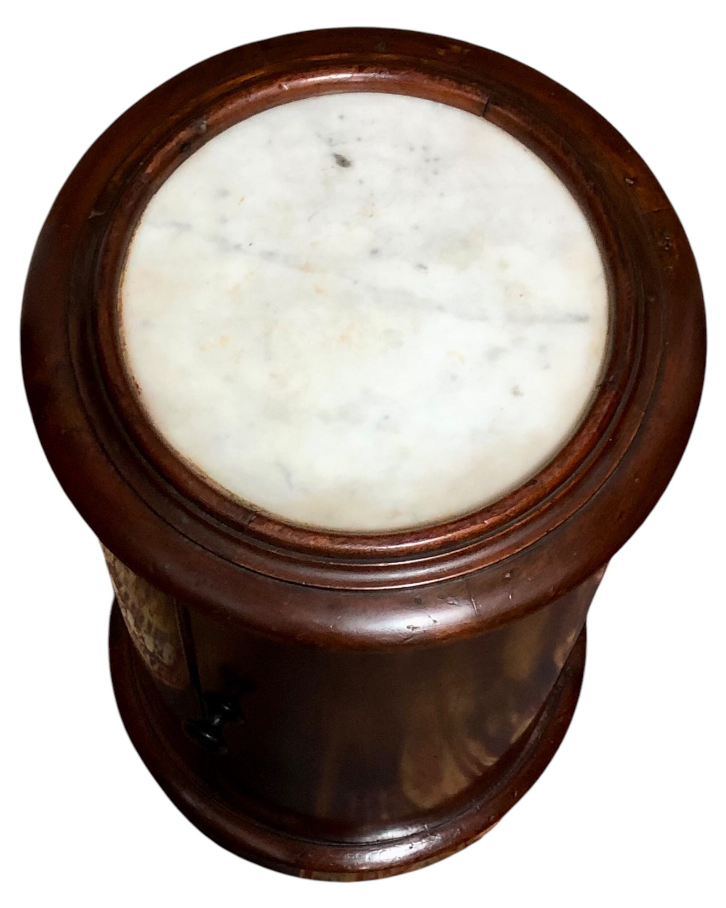 000649....Handsome Antique Pillar Bedside / Lamptable With Marble Top