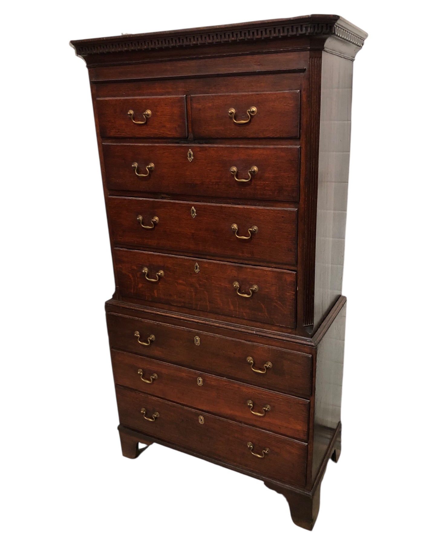 000642....Handsome 18th Century Country Oak Chest On Chest/Tallboy