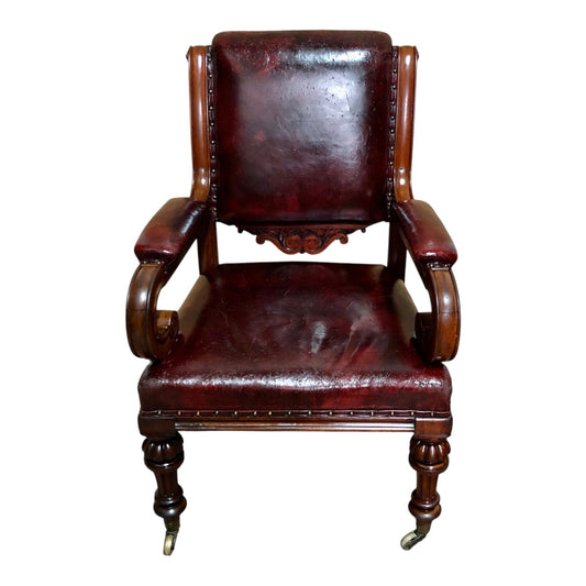 000626....Handsome William IV Leather Library Chair