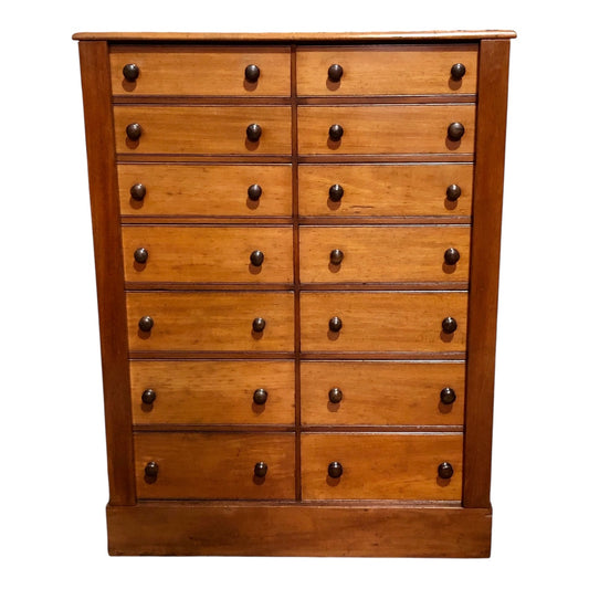 000625....Handsome Antique Double Fronted Wellington/Collectors Chest Of Fourteen Drawers