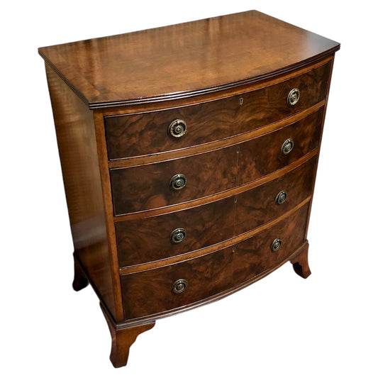 000621....Handsome Vintage Walnut Bow Front Chest Of Drawers
