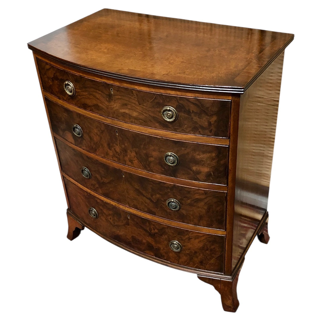 000621....Handsome Vintage Walnut Bow Front Chest Of Drawers