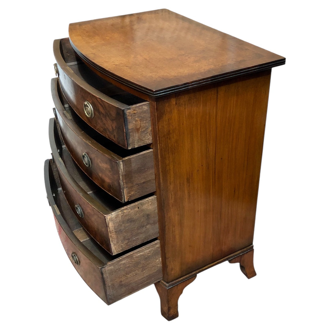 000621....Handsome Vintage Walnut Bow Front Chest Of Drawers