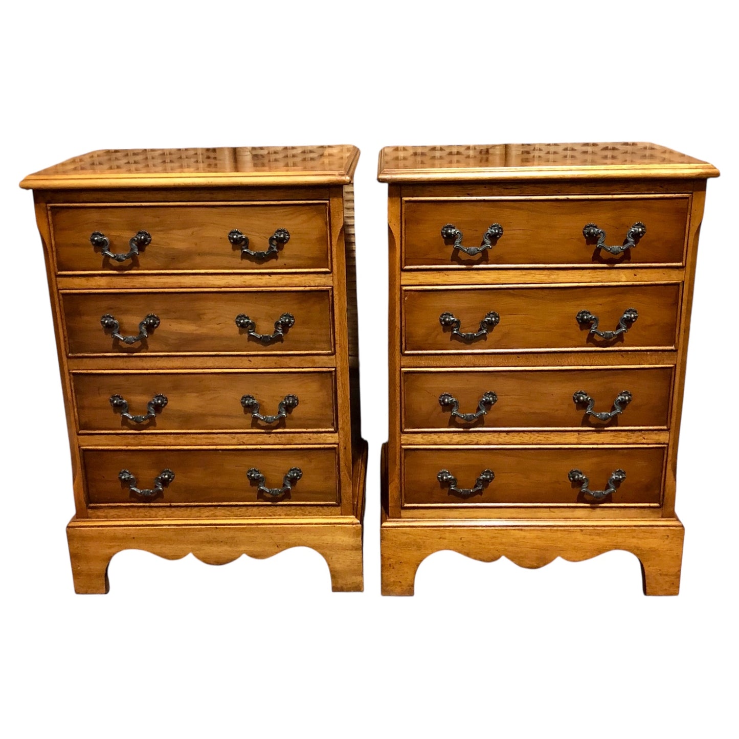000610....Handsome Pair Of Vintage Yew Bedside Chests ( sold )