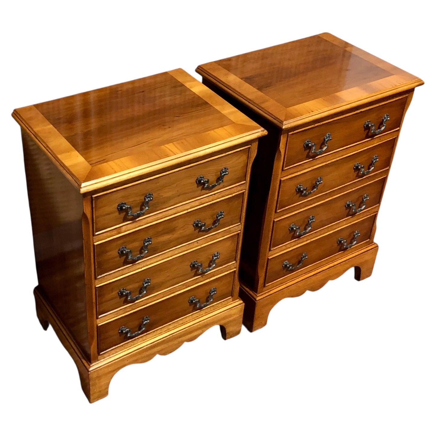 000610....Handsome Pair Of Vintage Yew Bedside Chests ( sold )