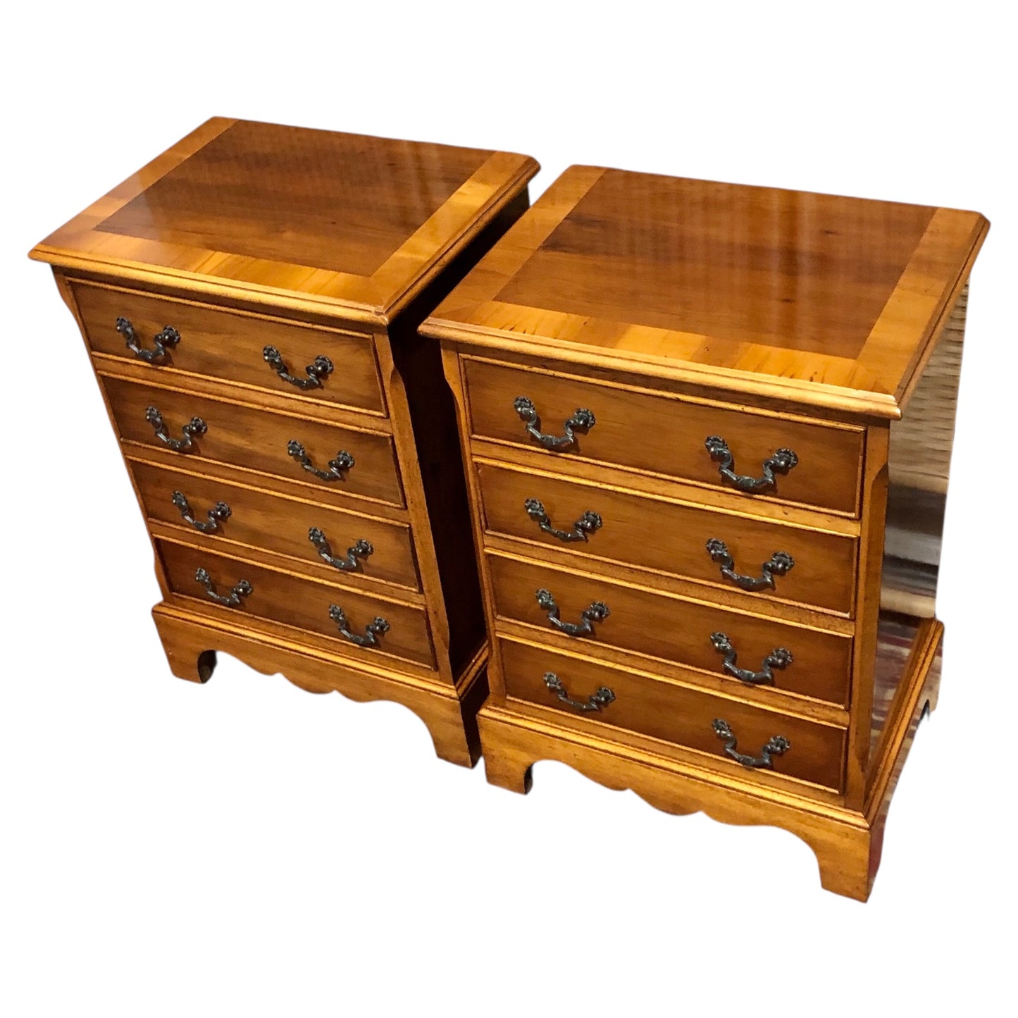 000610....Handsome Pair Of Vintage Yew Bedside Chests ( sold )