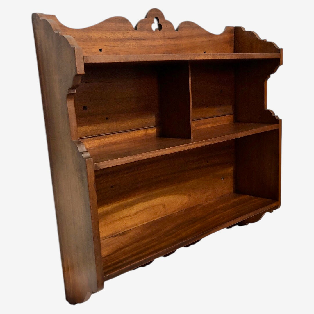 000608....Handsome Vintage Arts And Crafts Mahogany Wall Shelves