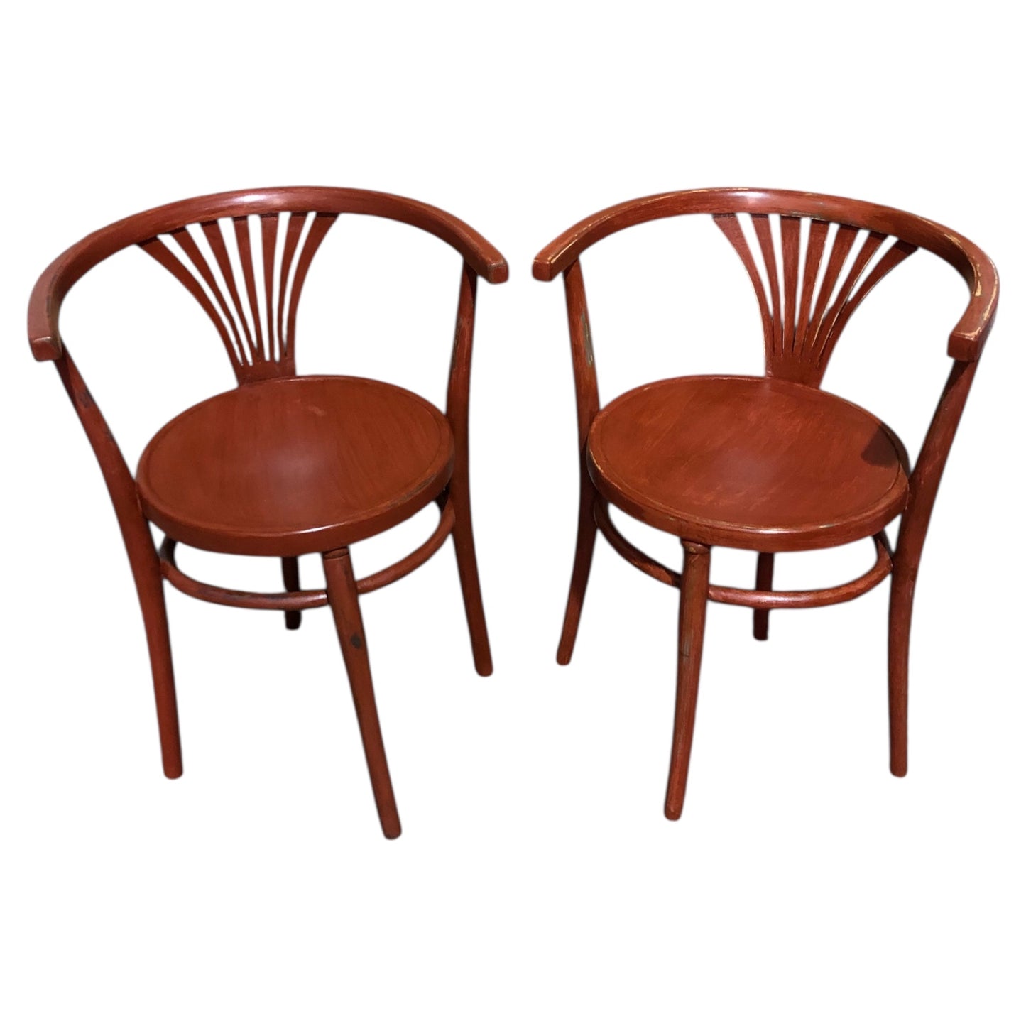 000596....Handsome Pair Of Thonet Art Deco Painted Bentwood Armchairs