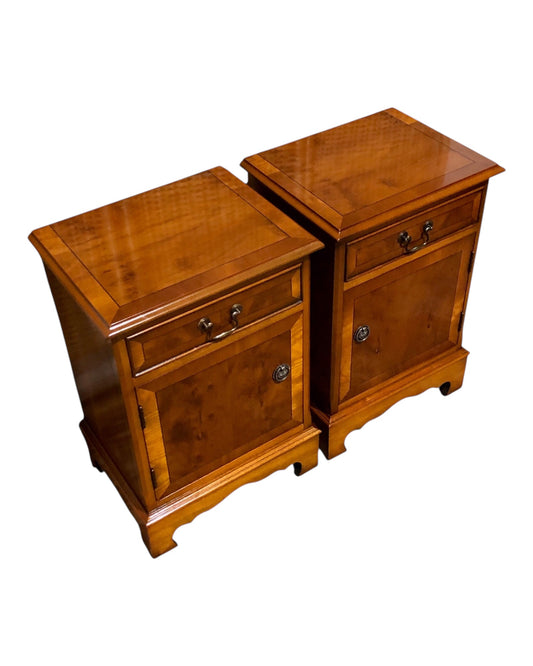 000587....Handsome Pair Of Vintage Yew Bedside Tables