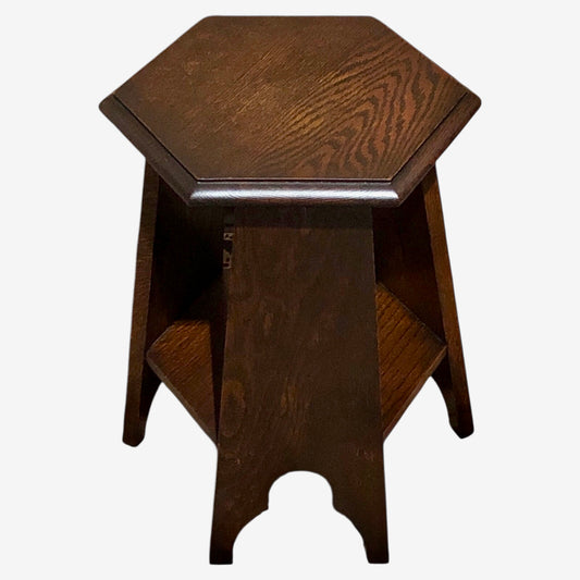000555....Handsome Arts And Crafts Small Oak Table/Plant Stand ( sold )
