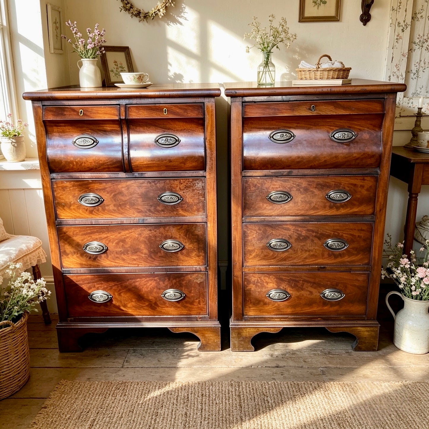 000512....Handsome Pair Of Antique Mahogany Chests