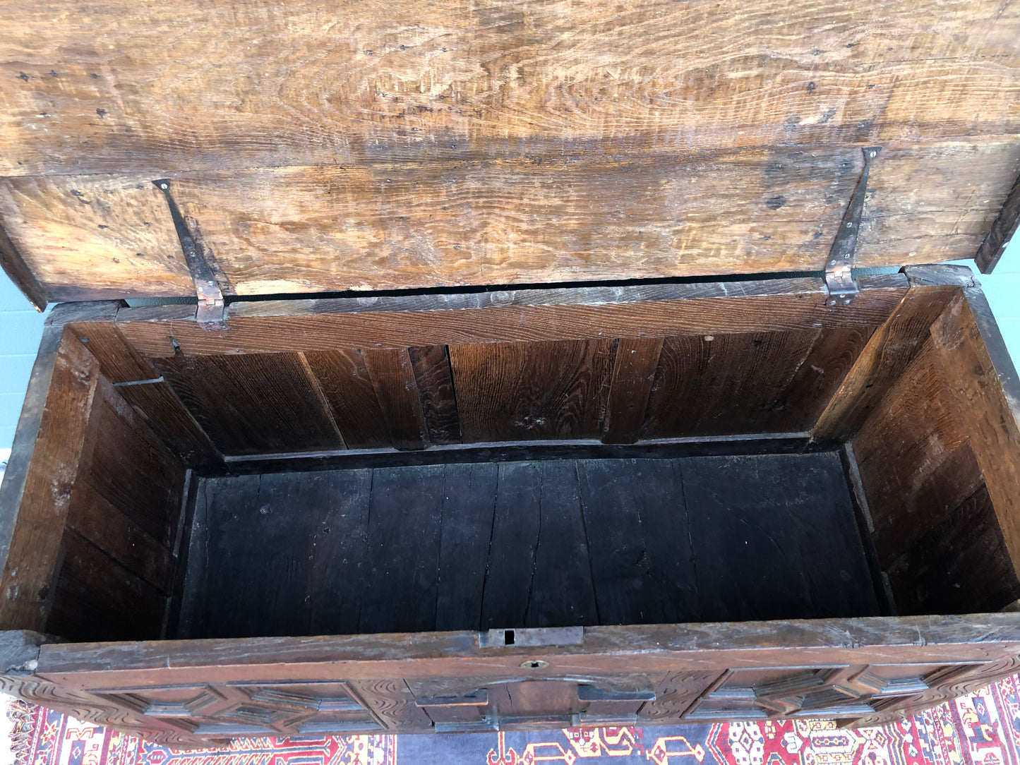 A 17th Century Antique Carved Oak Coffer / Antique Carved Oak Chest ( SOLD )