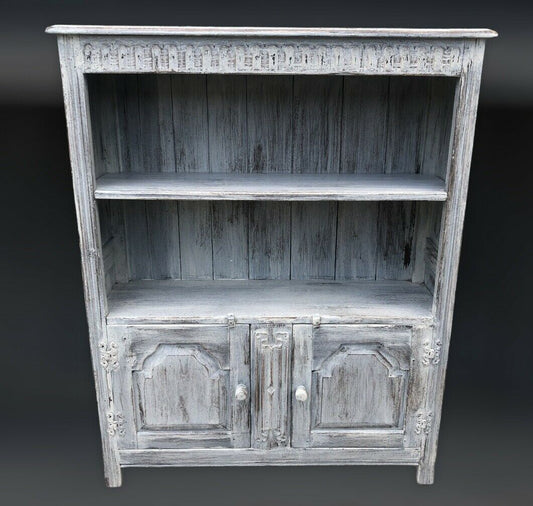 Vintage Carved Oak Bookcase With Cupboards ( SOLD )