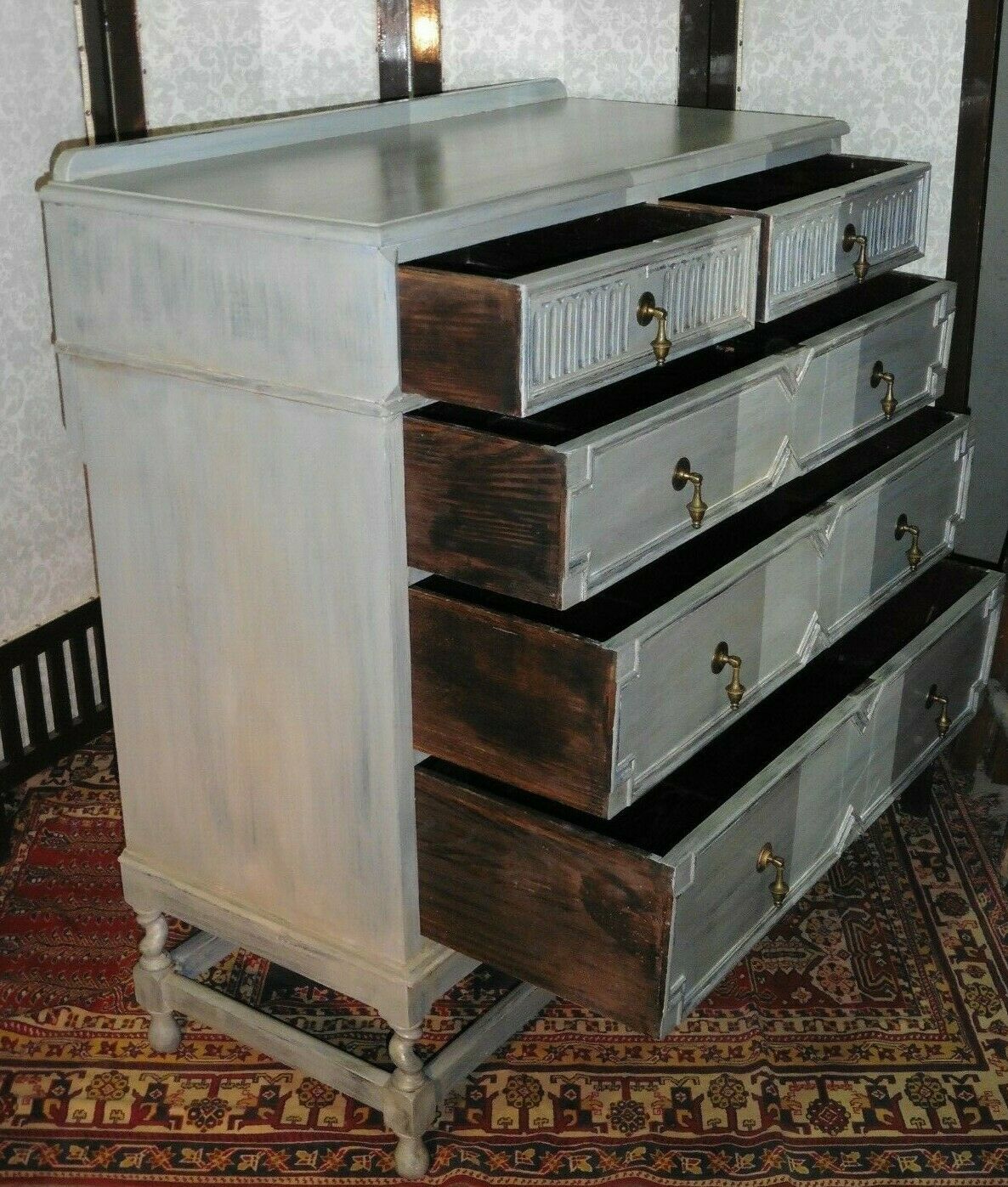 388.....Handsome Vintage Refinished Jacobean Style Oak Chest Of Drawers