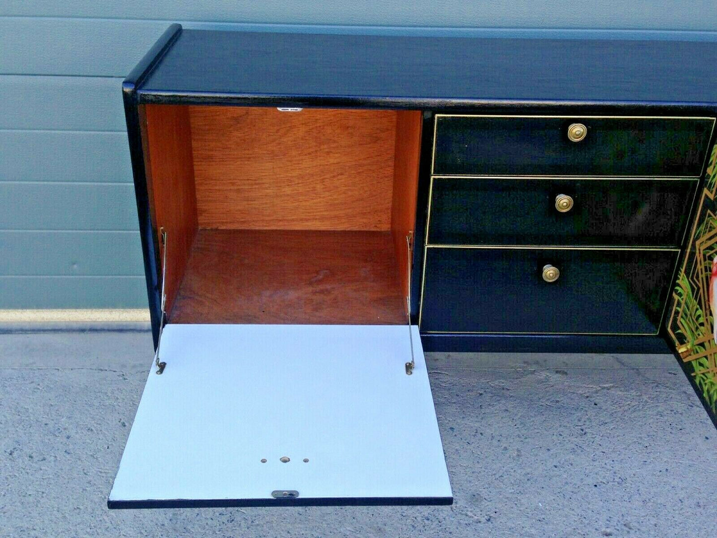 232.....Stunning Retro Sideboard Refinished In Black And Decoupage Decoration ( SOLD )