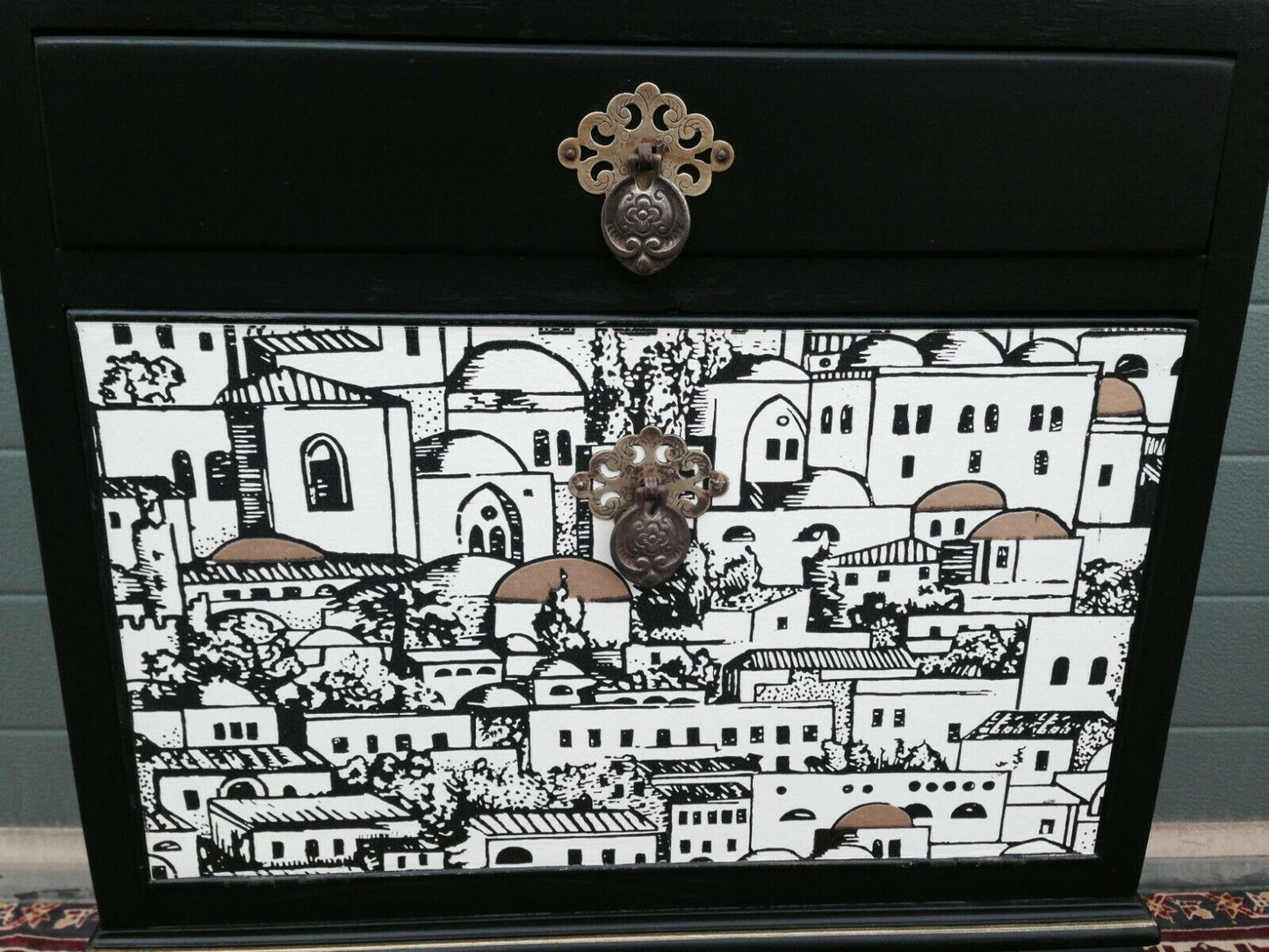 Bedside Cabinets With Fornasetti Style Decoration / Bedside Tables
