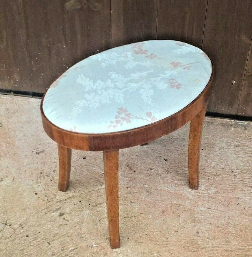 Art Deco Oak Stool / Oval Stripped Oak Stool