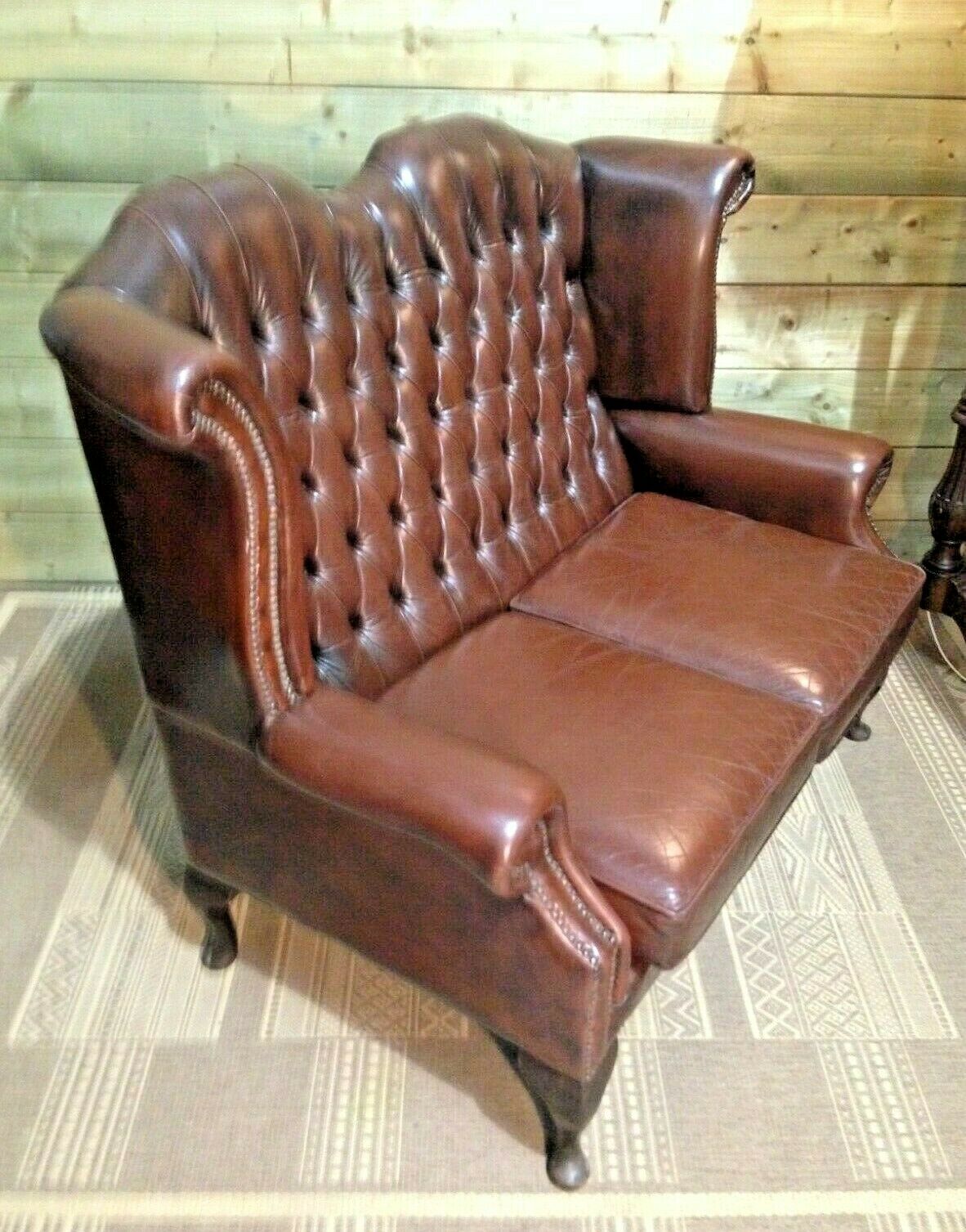 Vintage Leather Chesterfield Style Sofa / High Back Sofa